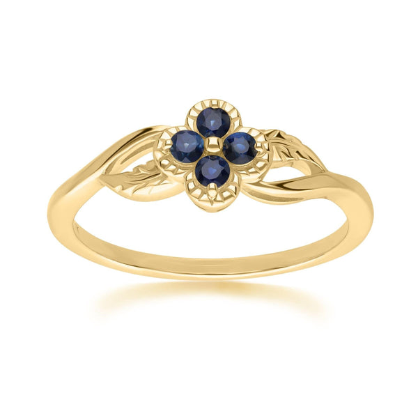 gemondo Floral Round Sapphire Ring in 9ct Yellow Gold