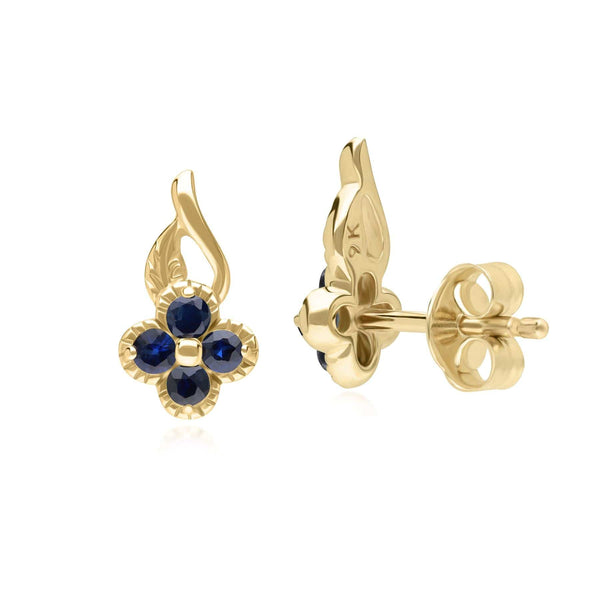 Gemondo Floral Round Sapphire Stud Earrings In 9ct Yellow Gold