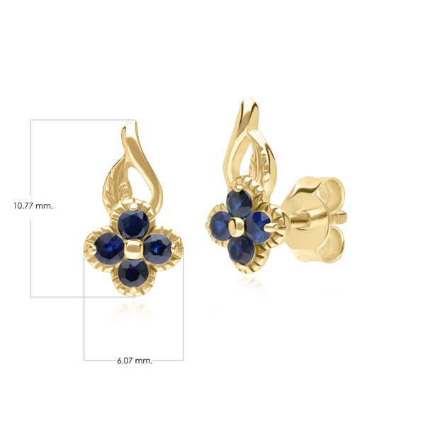 Gemondo Floral Round Sapphire Stud Earrings In 9ct Yellow Gold