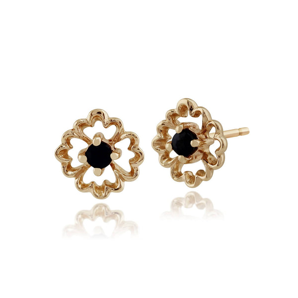 gemondo Floral Round Sapphire Stud Earrings in 9ct Yellow Gold