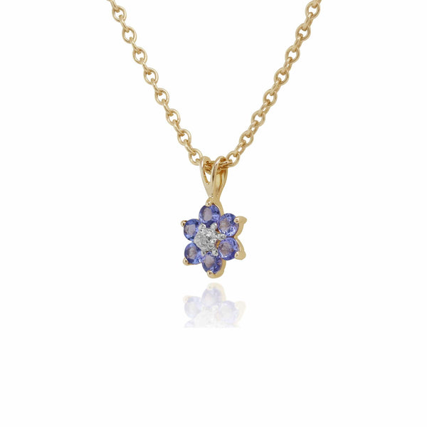 Gemondo Floral Round Tanzanite & Diamond Cluster Pendant In 9ct Yellow Gold