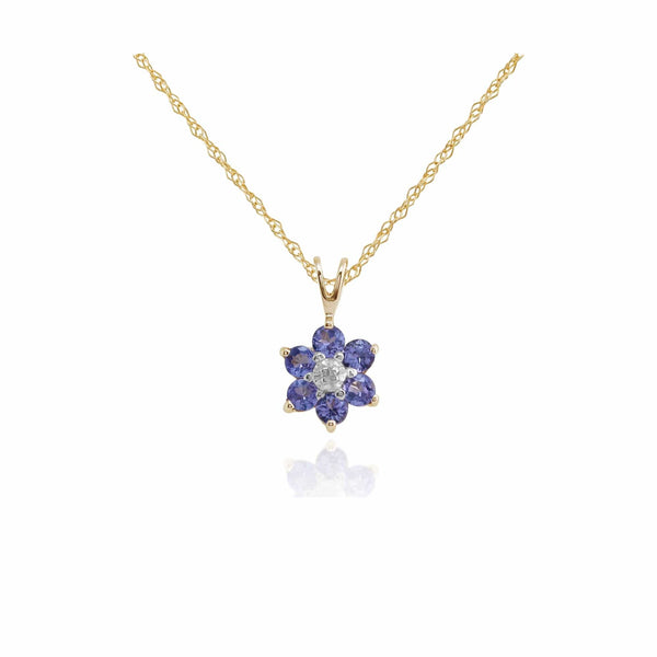 gemondo Floral Round Tanzanite & Diamond Cluster Pendant in 9ct Yellow Gold