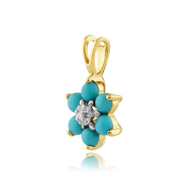 Gemondo Floral Round Turquoise & Diamond Pendant In 9ct Yellow Gold