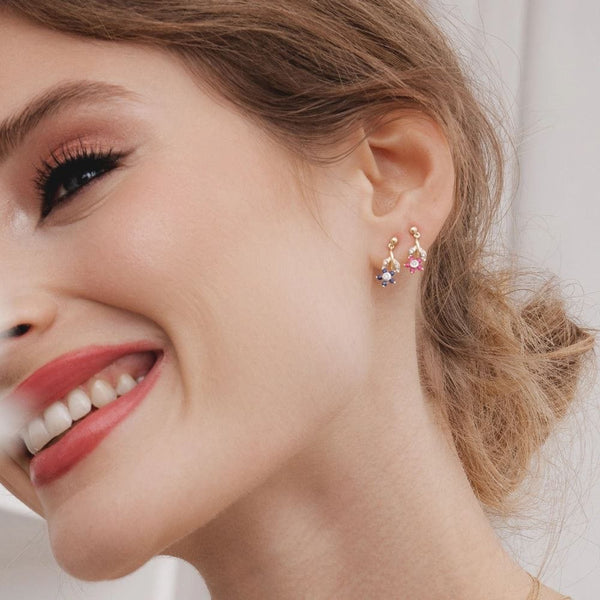 Gemondo Floral Ruby & Diamond Drop Earrings In 9ct Yellow Gold