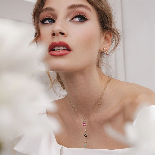 Gemondo Floral Ruby & Diamond Pendant Necklace In 9ct Yellow Gold