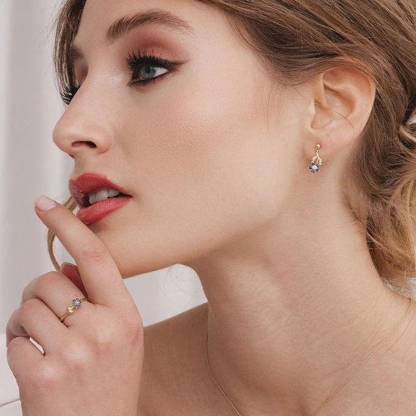 Gemondo Floral Sapphire & Diamond Drop Earrings In 9ct Yellow Gold