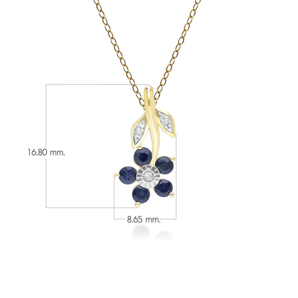 Gemondo Floral Sapphire & Diamond Pendant Necklace In 9ct Yellow Gold