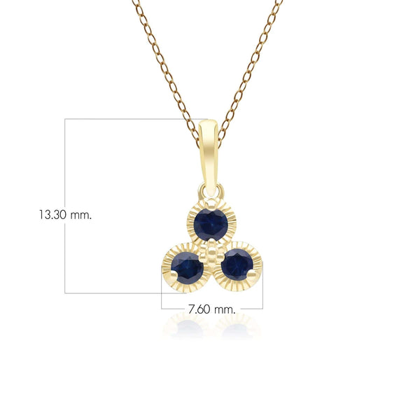 Gemondo Floral Sapphire Three Stone Pendant Necklace In 9ct Yellow Gold