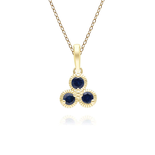 gemondo Floral Sapphire Three Stone Pendant Necklace in 9ct Yellow Gold