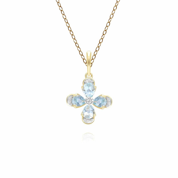 gemondo Floral Topaz & Diamond Pendant Necklace in 9ct Yellow Gold