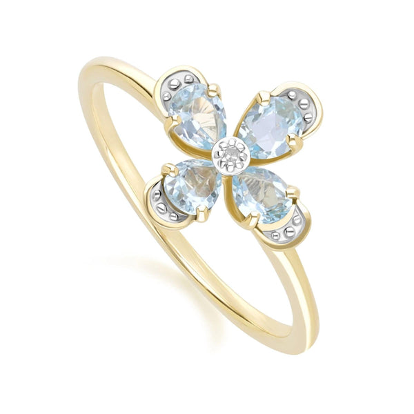 Gemondo Floral Topaz & Diamond Ring In 9ct Yellow Gold