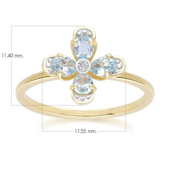 Gemondo Floral Topaz & Diamond Ring In 9ct Yellow Gold
