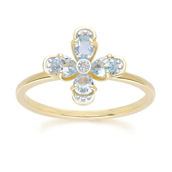 gemondo Floral Topaz & Diamond Ring in 9ct Yellow Gold