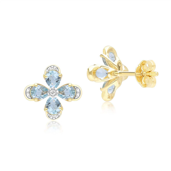 Gemondo Floral Topaz & Diamond Stud Earrings In 9ct Yellow Gold