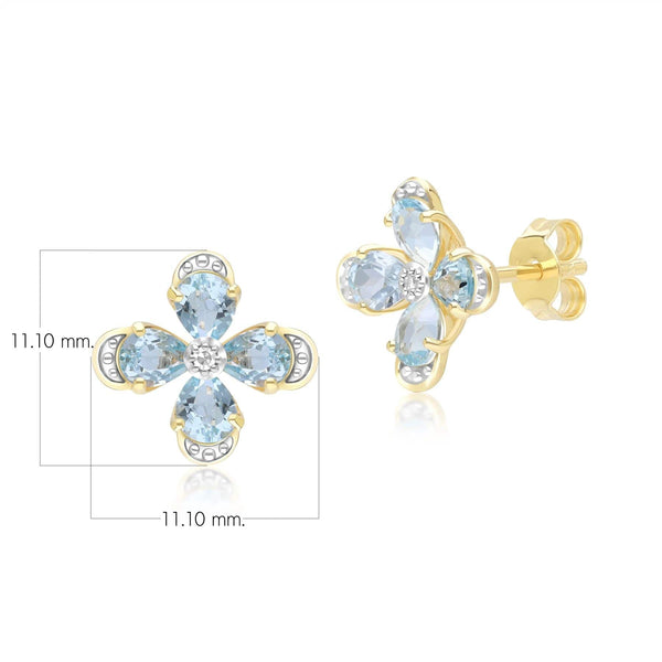 Gemondo Floral Topaz & Diamond Stud Earrings In 9ct Yellow Gold