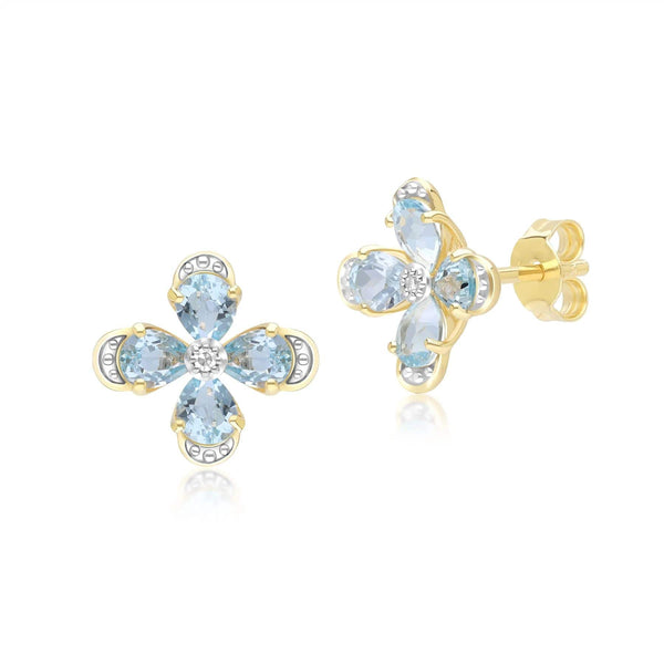 gemondo Floral Topaz & Diamond Stud Earrings in 9ct Yellow Gold