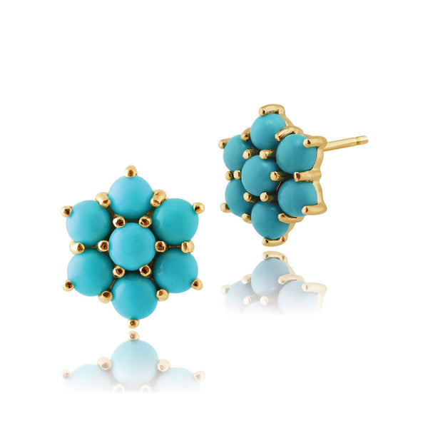 gemondo Floral Turquoise Cabochon Cluster Stud Earrings in 9ct Yellow Gold