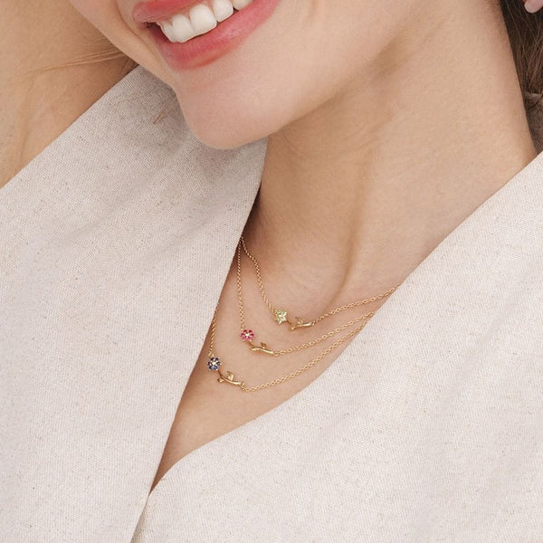 Gemondo Floral Vine Emerald Necklace In 9ct Yellow Gold