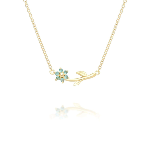 gemondo Floral Vine Emerald Necklace in 9ct Yellow Gold