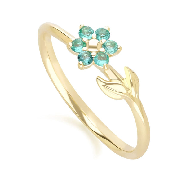 Gemondo Floral Vine Emerald Ring In 9ct Yellow Gold