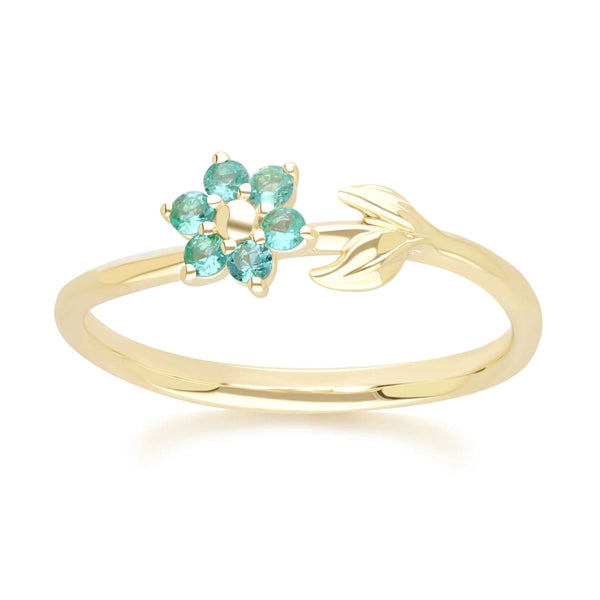gemondo Floral Vine Emerald Ring in 9ct Yellow Gold