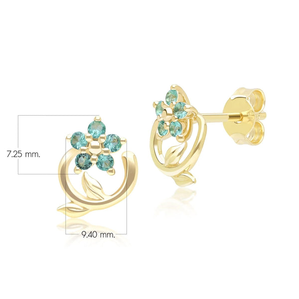 Gemondo Floral Vine Emerald Stud Earrings In 9ct Yellow Gold