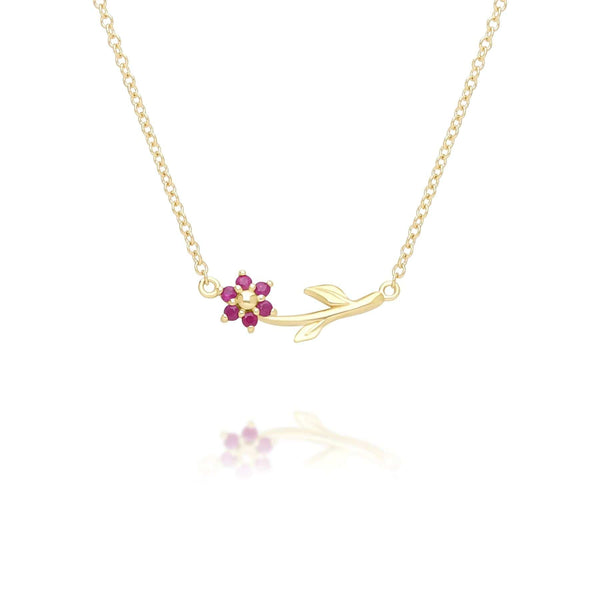 gemondo Floral Vine Ruby Necklace in 9ct Yellow Gold