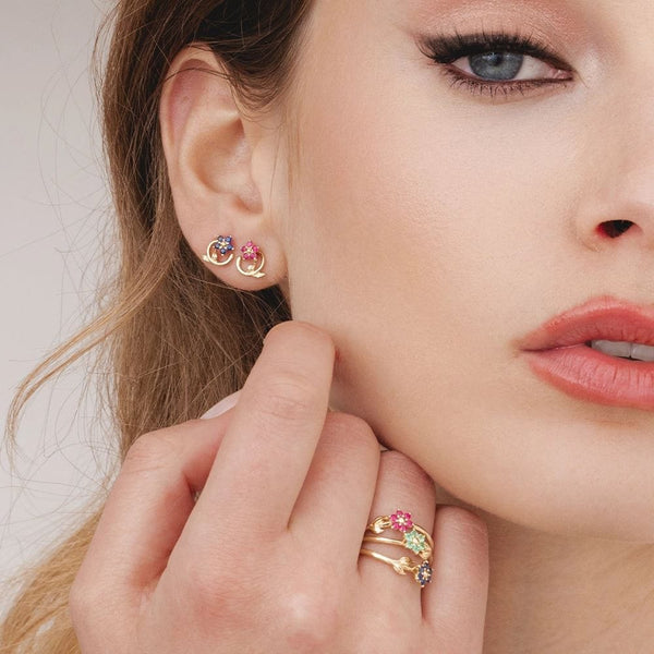 Gemondo Floral Vine Sapphire Stud Earrings In 9ct Yellow Gold