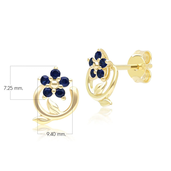 Gemondo Floral Vine Sapphire Stud Earrings In 9ct Yellow Gold