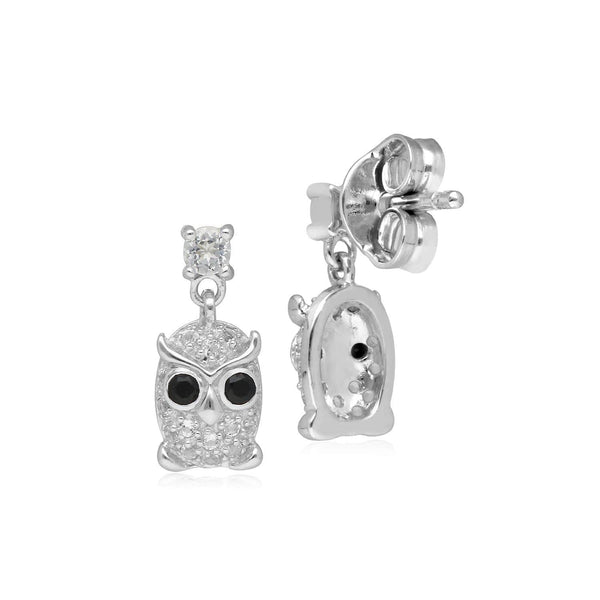 Gemondo Garden Inspired Spinel & Clear Topaz Owl Stud Earrings In Sterling Silver
