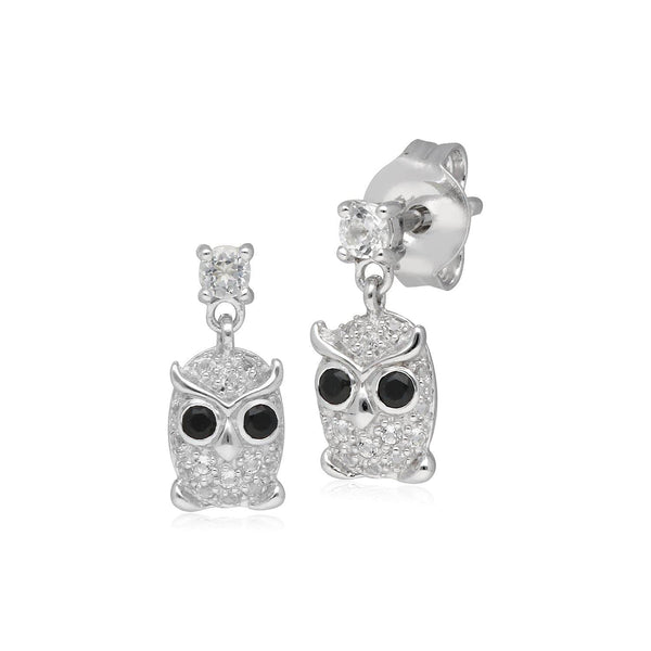 gemondo Garden Inspired Spinel & Clear Topaz Owl Stud Earrings In Sterling Silver