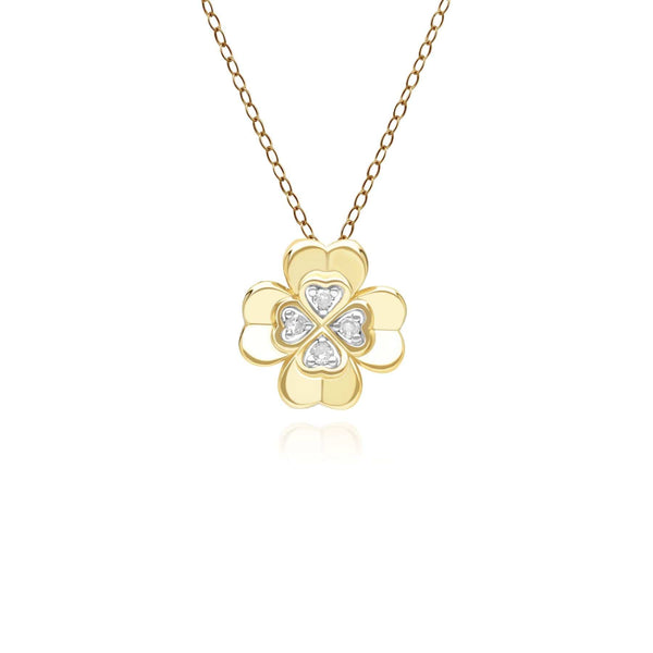 gemondo Gardenia Diamond Clover Pendant Necklace in 9ct Yellow Gold