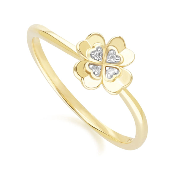 Gemondo Gardenia Diamond Clover Ring In 9ct Yellow Gold