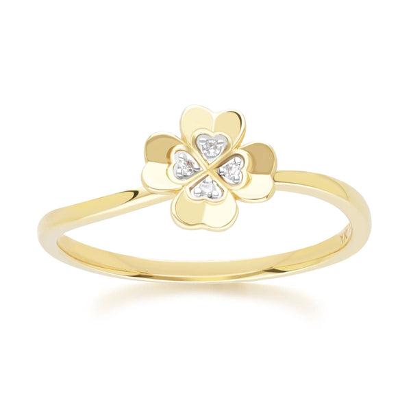 gemondo Gardenia Diamond Clover Ring in 9ct Yellow Gold