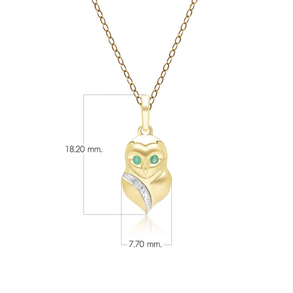 Gemondo Gardenia Emerald And White Sapphire Owl Pendant Necklace In 9ct Yellow Gold