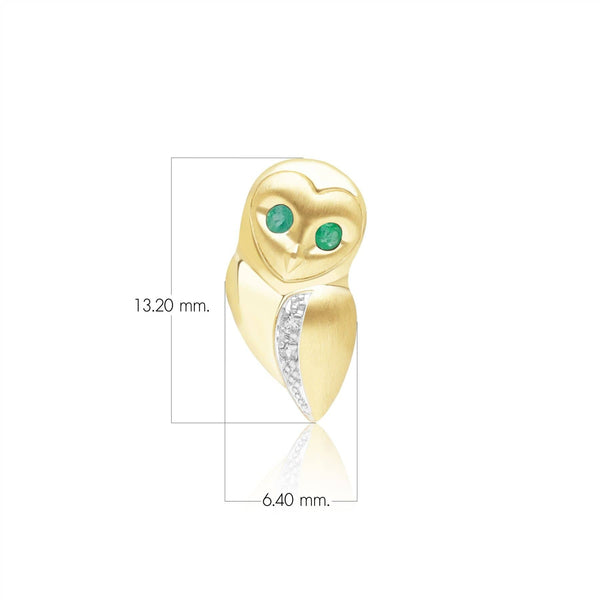 Gemondo Gardenia Emerald And White Sapphire Owl Pin In 9ct Yellow Gold