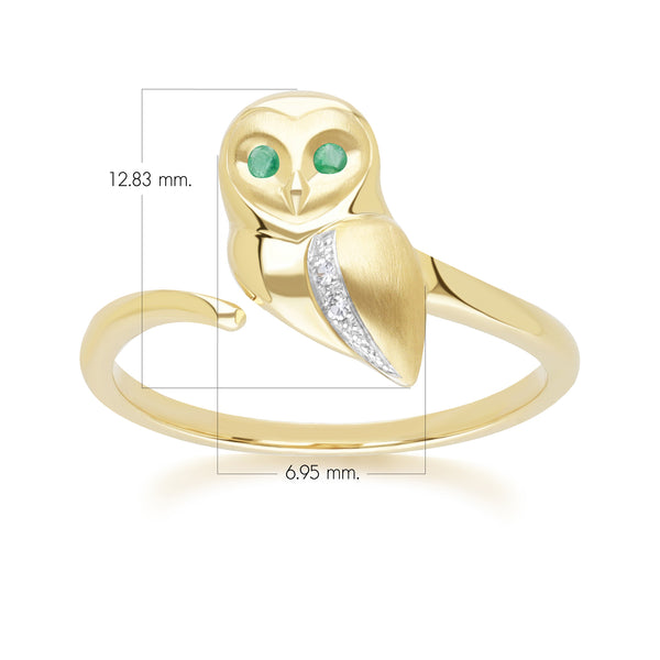 Gemondo Gardenia Emerald And White Sapphire Owl Ring In 9ct Yellow Gold