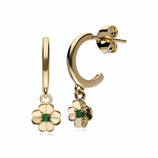 gemondo Gardenia Emerald Clover Hoop Earrings In 9ct Yellow Gold