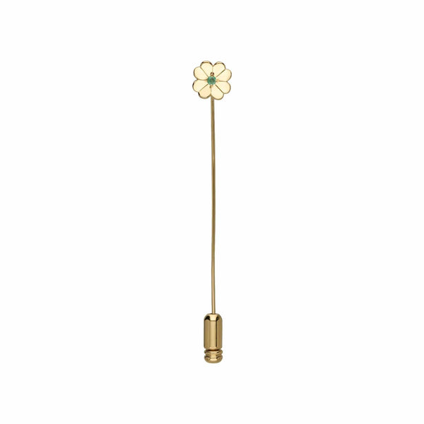 gemondo Gardenia Emerald Clover Lapel Pin In 9ct Yellow Gold