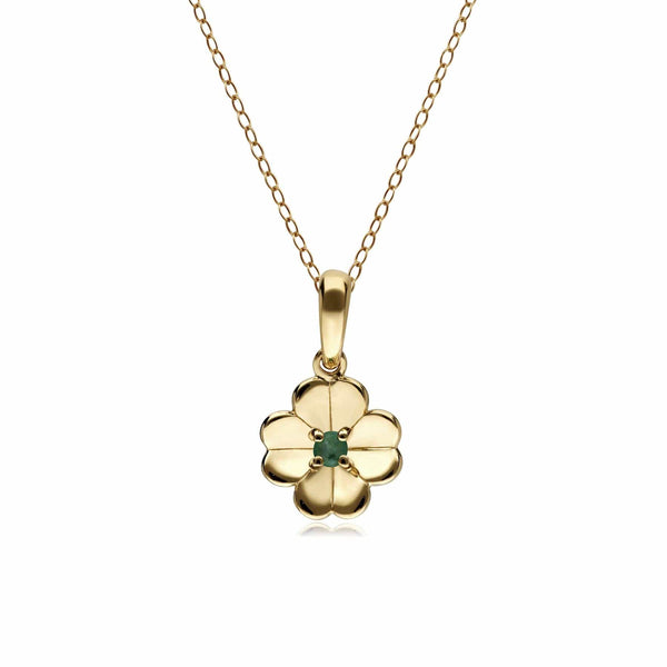 gemondo Gardenia Emerald Clover Pendant Necklace In 9ct Yellow Gold