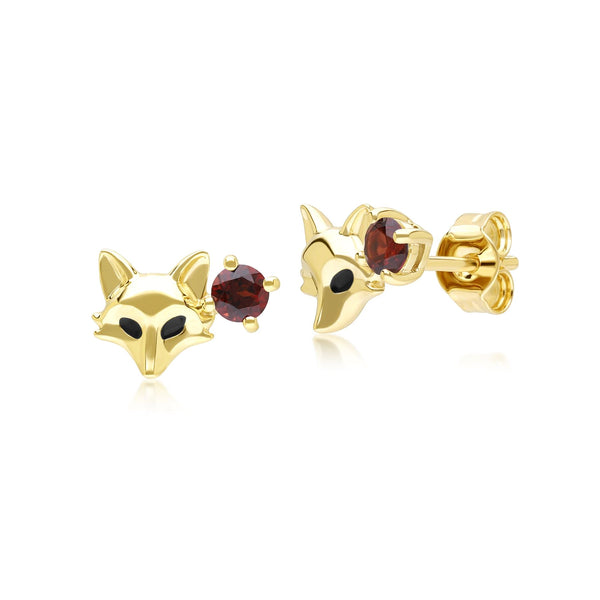 gemondo Gardenia Garnet Fox Earrings In 9ct Yellow Gold