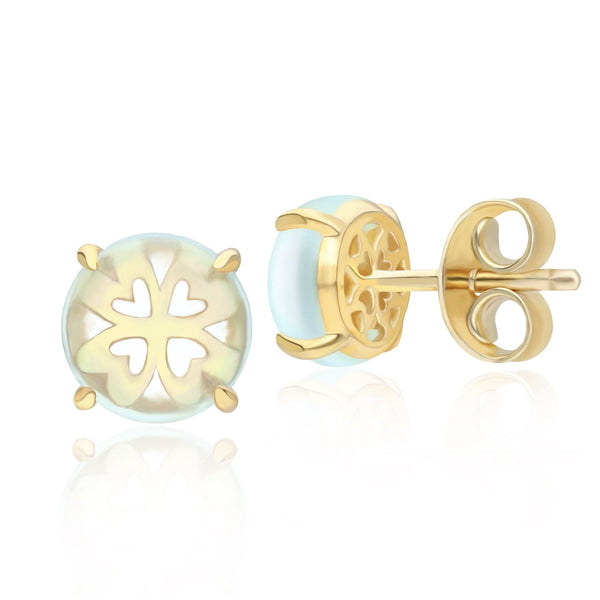 Gemondo Gardenia Green Mint Quartz Cabochon Stud Earrings In Gold Plated Sterling Silver