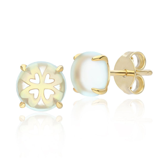 gemondo Gardenia Green Mint Quartz Cabochon Stud Earrings in Gold Plated Sterling Silver
