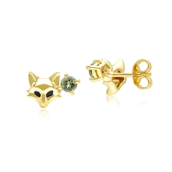 Gemondo Gardenia Peridot Fox Earrings In 9ct Yellow Gold