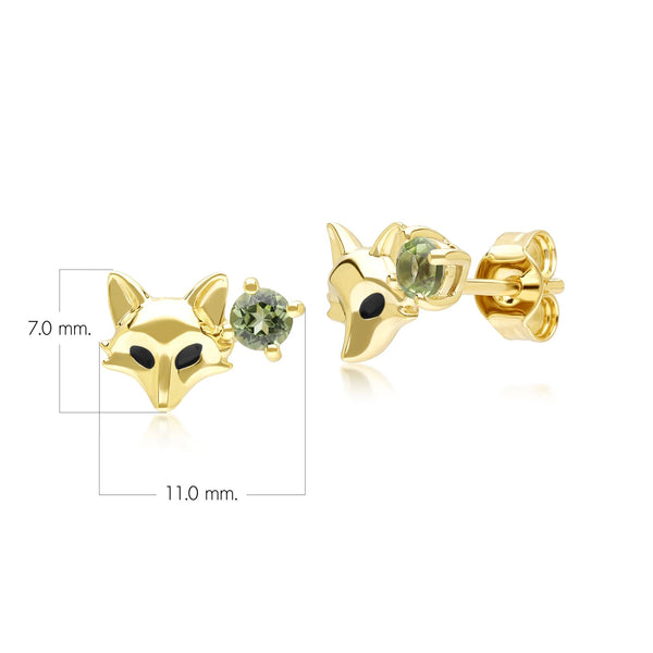 Gemondo Gardenia Peridot Fox Earrings In 9ct Yellow Gold