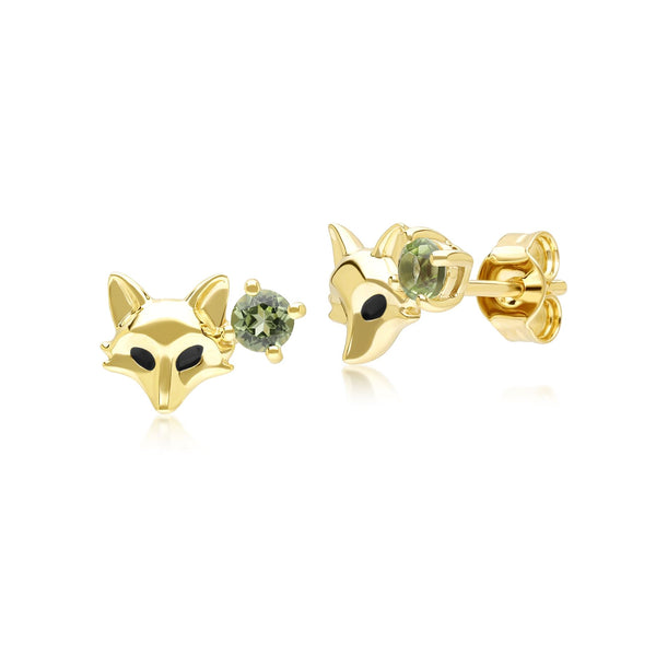 gemondo Gardenia Peridot Fox Earrings In 9ct Yellow Gold