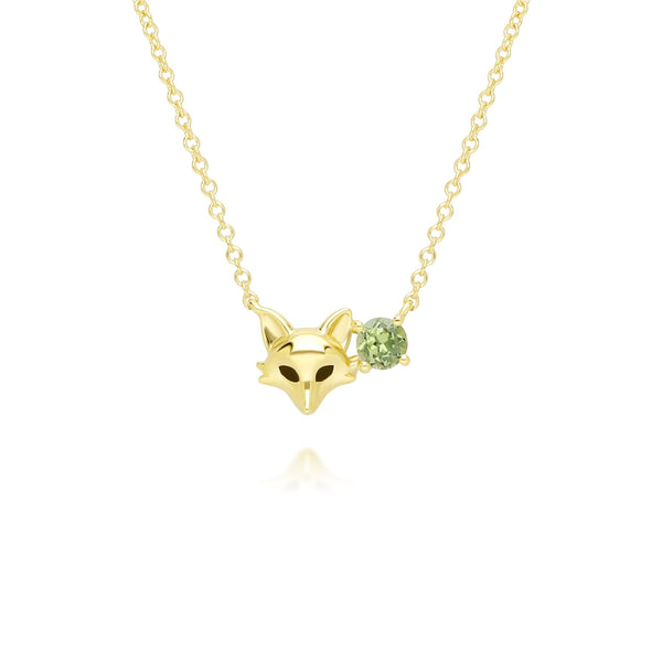 gemondo Gardenia Peridot Fox Necklace In 9ct Yellow Gold