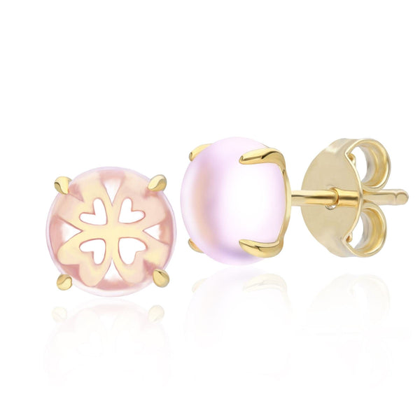 gemondo Gardenia Pink Amethyst Cabochon Stud Earrings in Gold Plated Sterling Silver