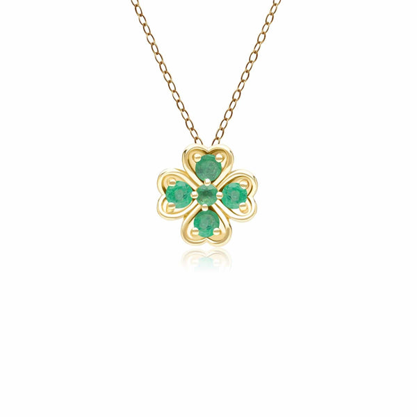gemondo Gardenia Round Emerald Clover Pendant Necklace in 9ct Yellow Gold