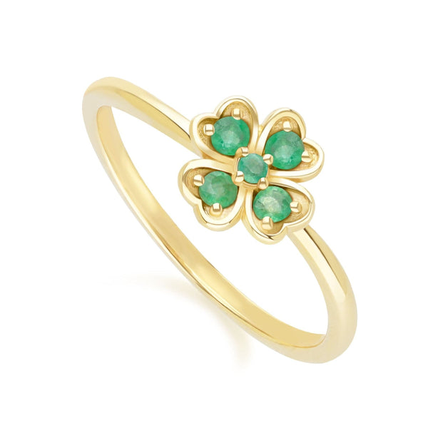 Gemondo Gardenia Round Emerald Clover Ring In 9ct Yellow Gold